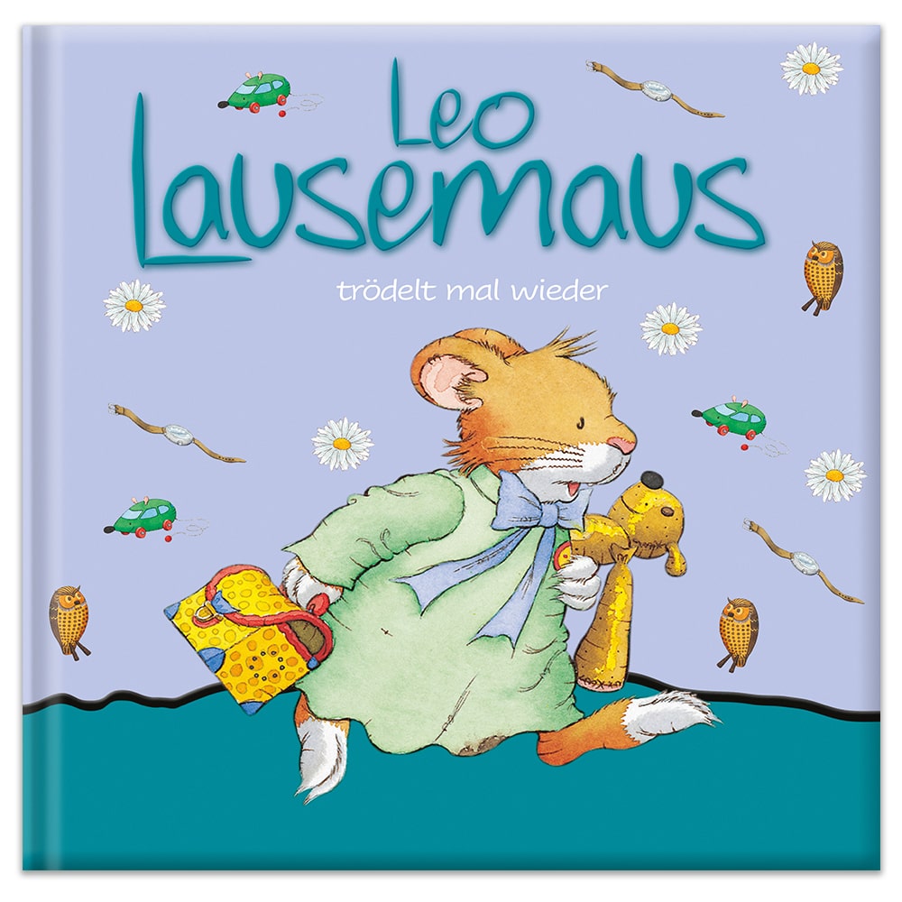 Cover von „Leo Lausemaus“, das eine illustrierte Maus im Mantel mit Spielzeug zeigt.