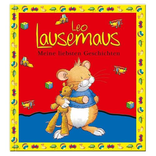 Buchcover mit einer Zeichentrickmaus, die einen Teddybären hält, und bunten Spielzeugen drumherum. Titel auf Deutsch.