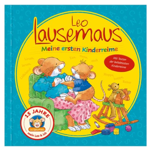 Farbenfrohes Kinderbuchcover mit Cartoon-Mäusen, Spielzeugen und deutschem Text.