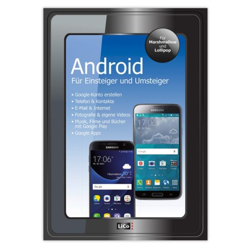 Buchcover mit Android-Smartphones und Apps-Liste in Deutsch für Einsteiger und Aufsteiger.