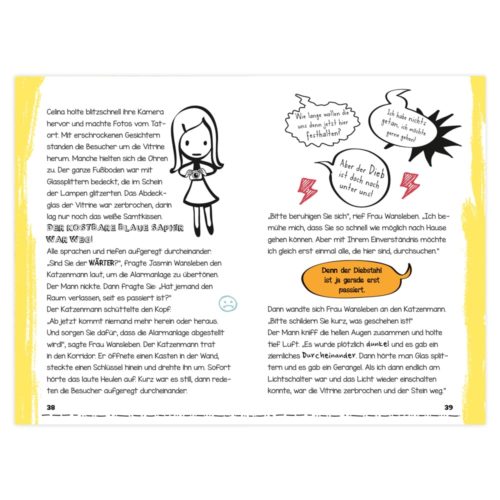 Illustrierte Seite mit einer Zeichentrickfigur, die eine Kamera hält, Sprechblasen und deutschem Text.