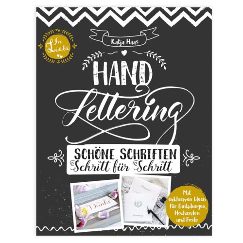Cover eines Handlettering-Leitfadens von Katja Haas mit dekorativen Schriftarten und Kalligrafie-Designs.