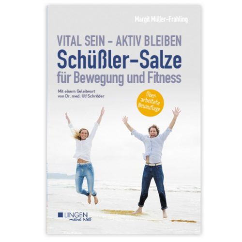Cover eines Buches über Schüßler-Salze für die Fitness, das fröhliche Menschen zeigt, die vor einem klaren Himmel springen.