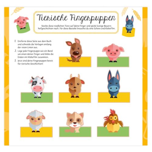 Anleitung zum Basteln von Tierfingerpuppen mit Comicbildern verschiedener Tiere.