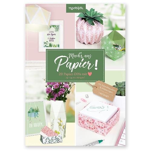 Basteln Sie Buchumschläge aus Papier zum Selbermachen mit dekorativen Schachteln, Blumen und geometrischen Mustern.