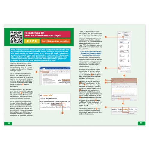 Anleitungsseite zur Textformatierung in Deutsch mit Screenshots und Schritt-für-Schritt-Anleitungen.