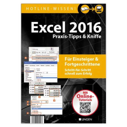 Cover des Ratgebers „Excel 2016 Praxis-Tipps & Kniffe“ mit Online-Tutorials für Anfänger und Fortgeschrittene.