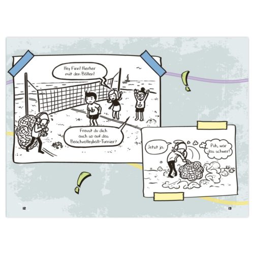 Comic: Zwei Freunde besprechen ein Beachvolleyballturnier