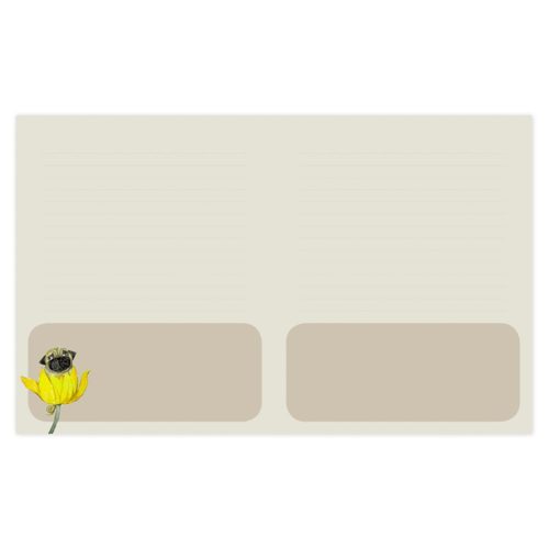 Notizbuchseite mit einer gelben Blume und einer Bienenillustration in der unteren linken Ecke.