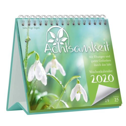 Tischkalender mit Schneeglöckchenmotiv „Achtsamkeit 2020“ mit Spiralbindung.
