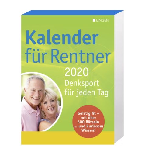 Cover des „Kalender für Rentner 2020“ mit einem lächelnden Paar.