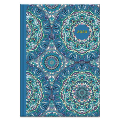 Ein Tagebuch aus dem Jahr 2020 mit einem blau-blaugrünen Mandala-Coverdesign.