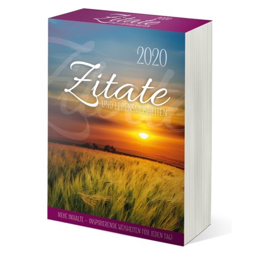 Ein Buch mit dem Titel „Zitate 2020“ mit einem Sonnenuntergang über einem Feld auf dem Cover.