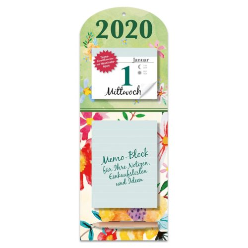 Blumenkalender 2020 mit Abreißseiten und einem Notizblock für Notizen und Ideen.