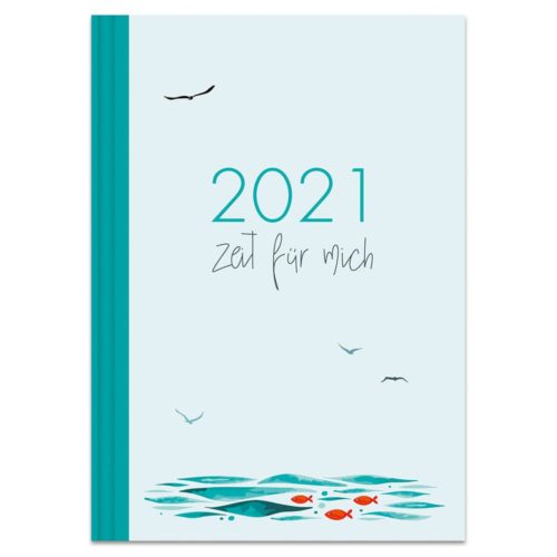 Planercover 2021 mit Vögeln, Fischen und dem Text „Zeit für mich“.