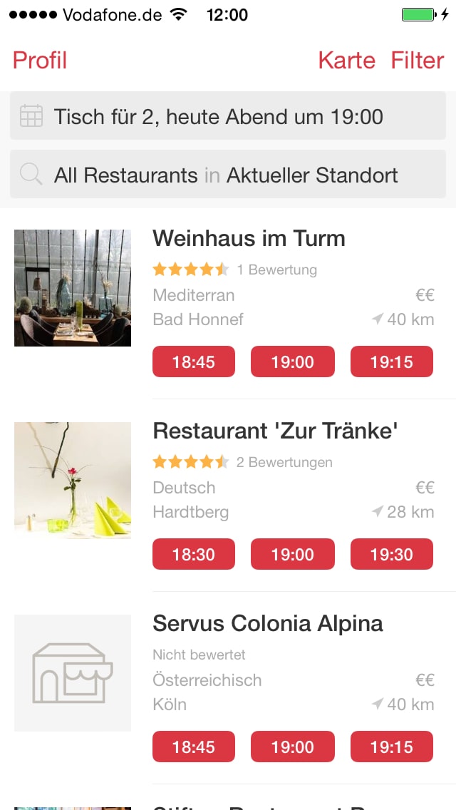 OpenTable – Screenshot iPhone