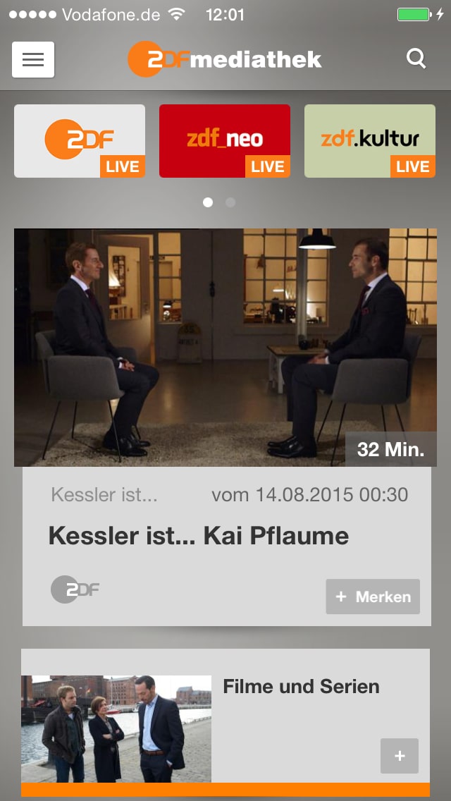 ZDF-App – Screenshot iPhone