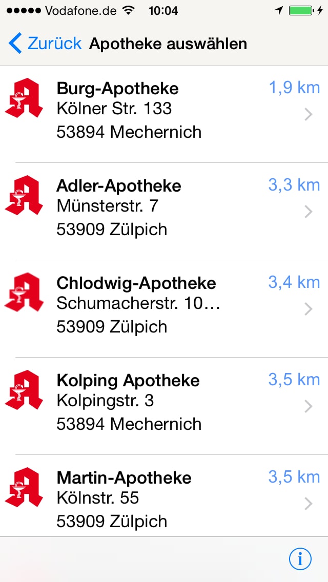 Apotheke vor Ort – Screenshot iPhone