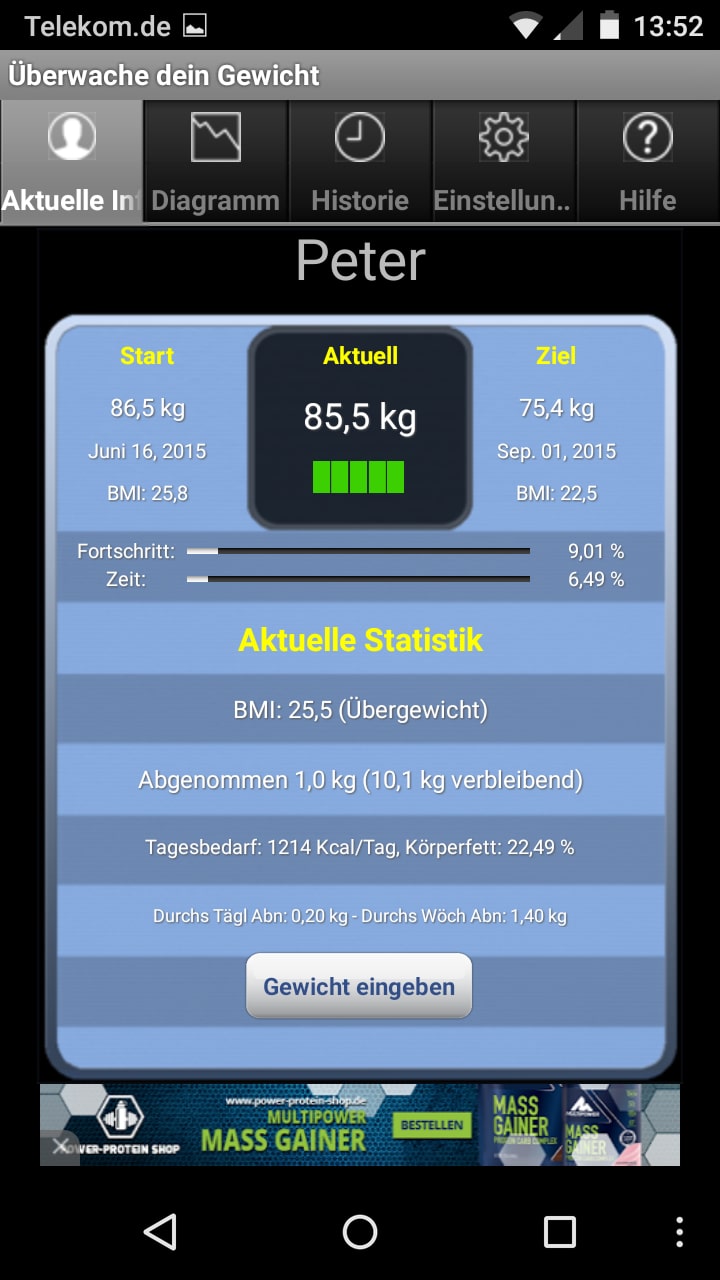 Überwache dein Gewicht – Screenshot Android