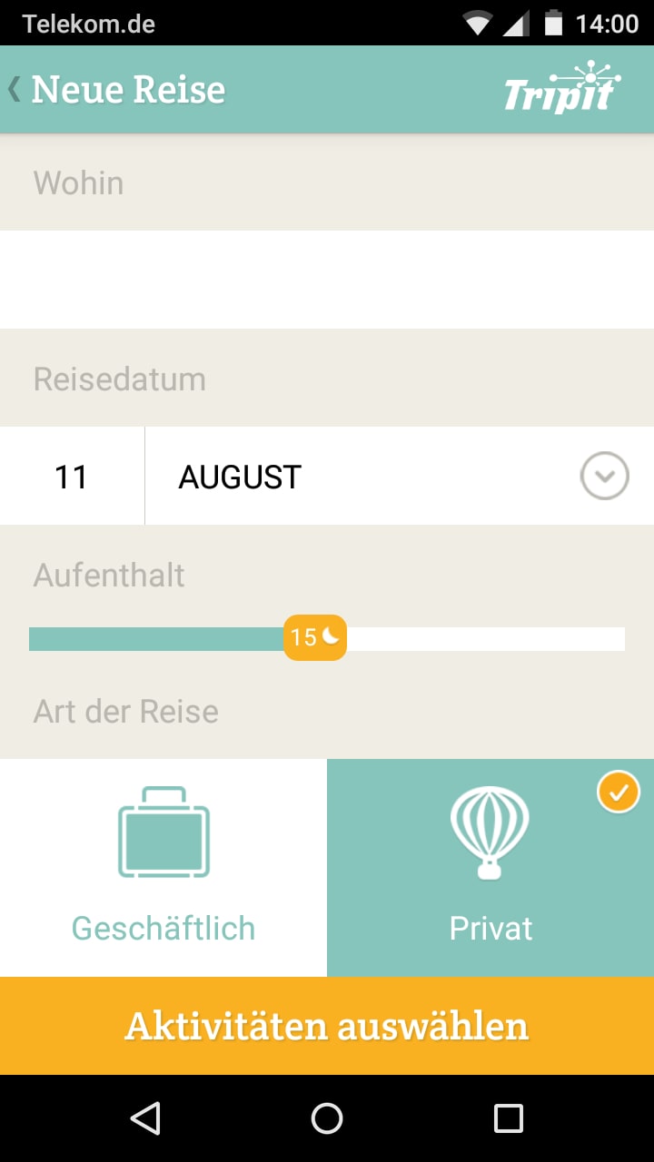 PackPoint Reisepackliste – Screenshot Android