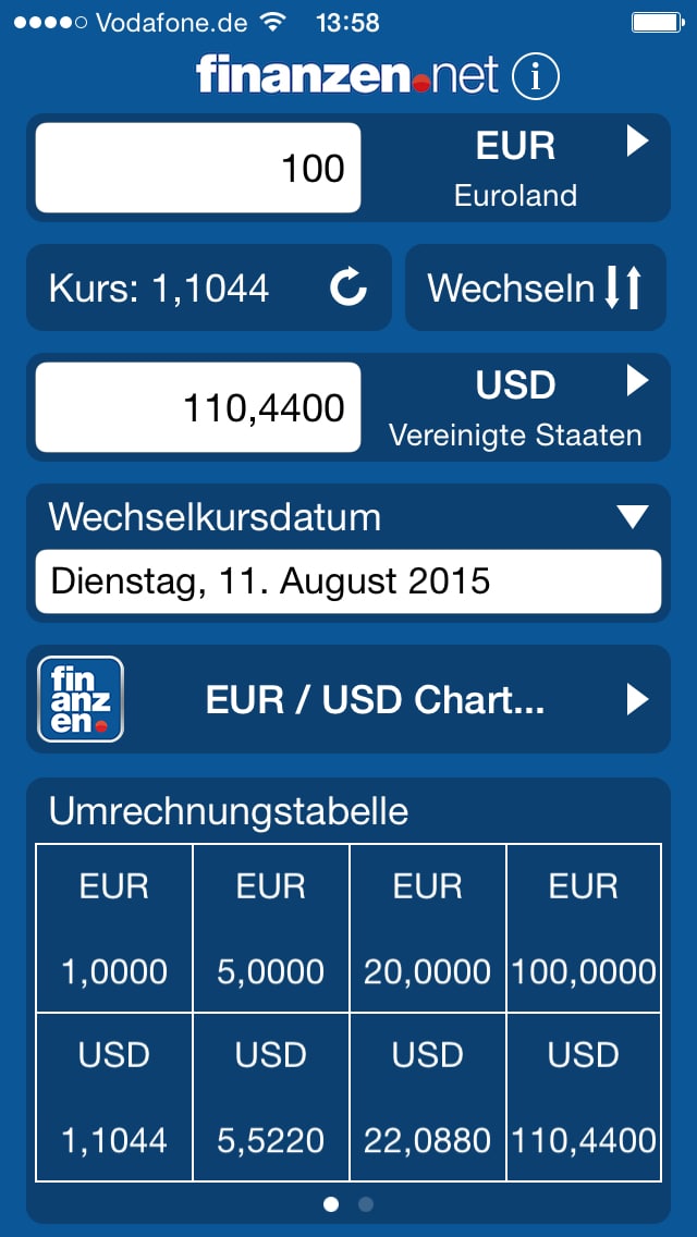 Währungsrechner - finanzen.net – Screenshot iPhone