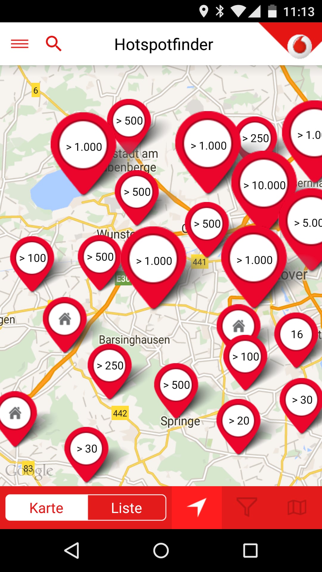 Vodafone Hotspotfinder – Screenshot Android