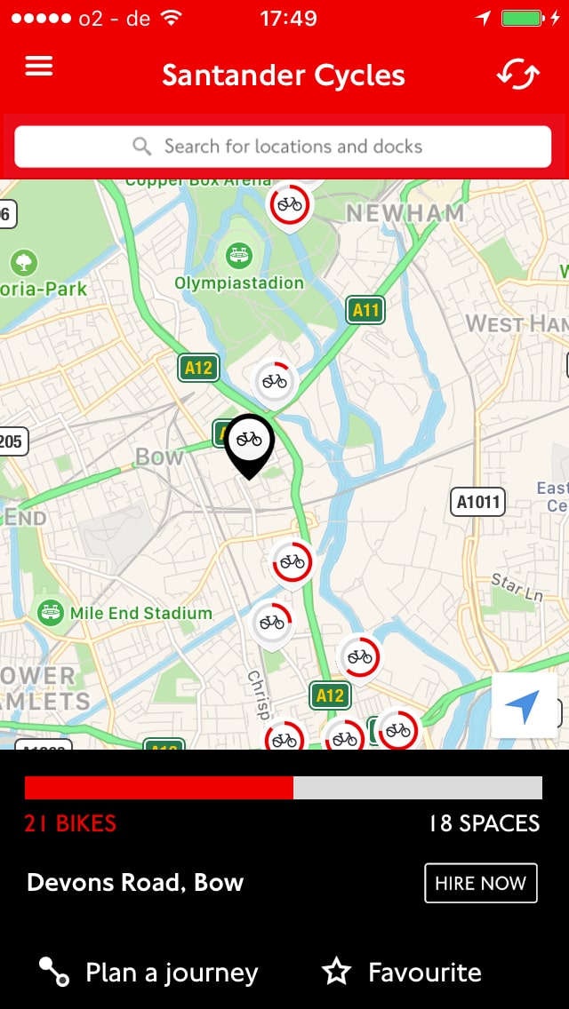 Santander Cycles – Screenshot iPhone