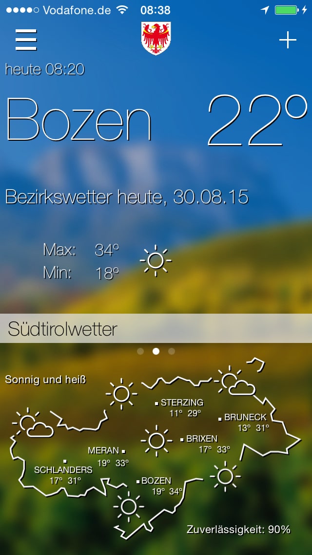 Wetter Südtirol – Screenshot iPhone