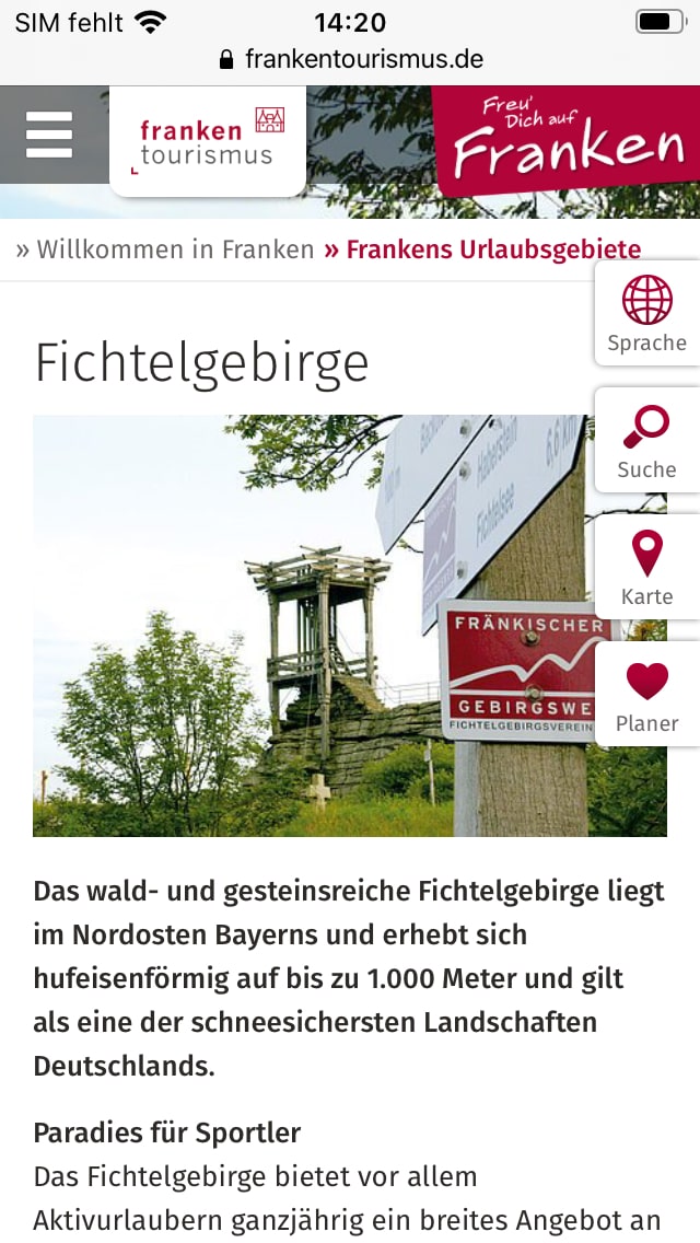 Reiseland Franken – Screenshot iPhone