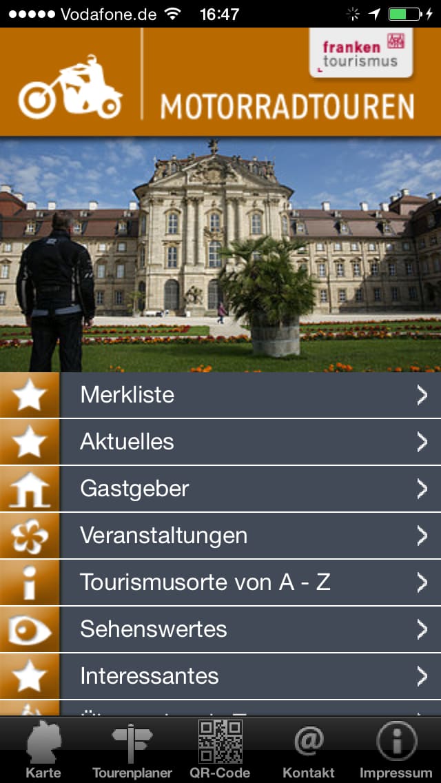 Motorrad-Touren in Franken – Screenshot iPhone