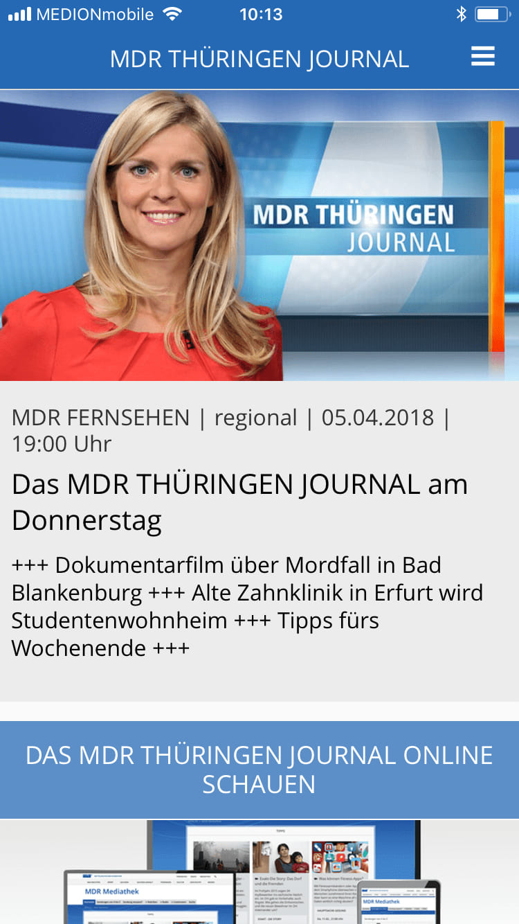MDR Thüringen-App – Screenshot iPhone