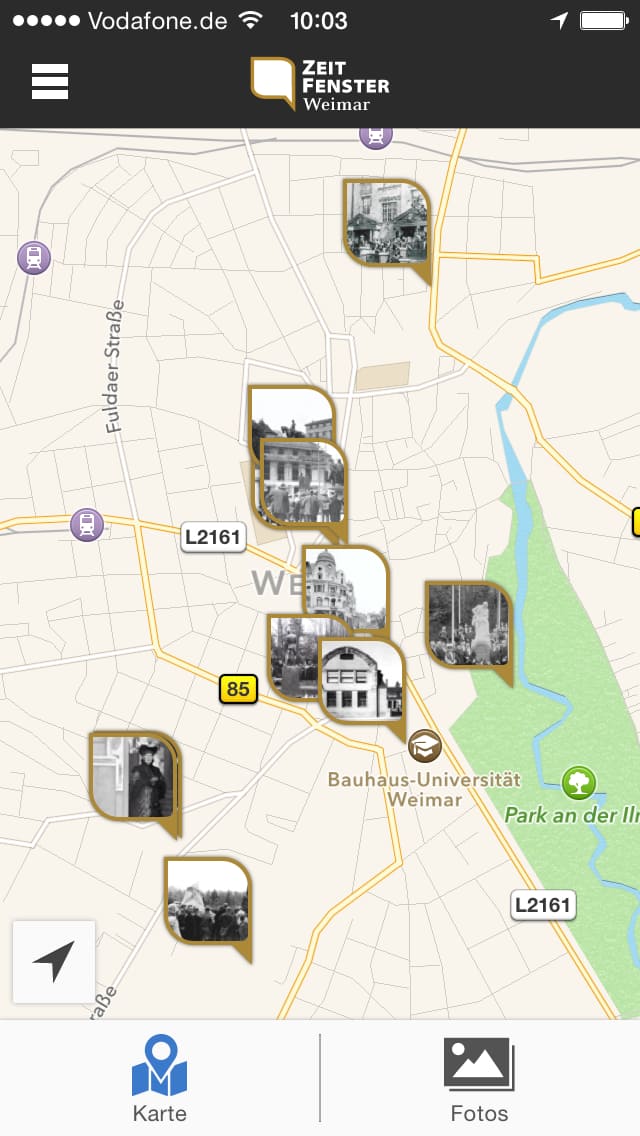 Zeitfenster Weimar – Screenshot iPhone