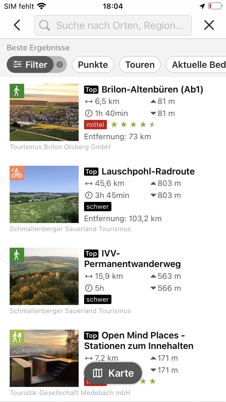 Sauerland&Siegen-Wittgenstein – Screenshot iPhone