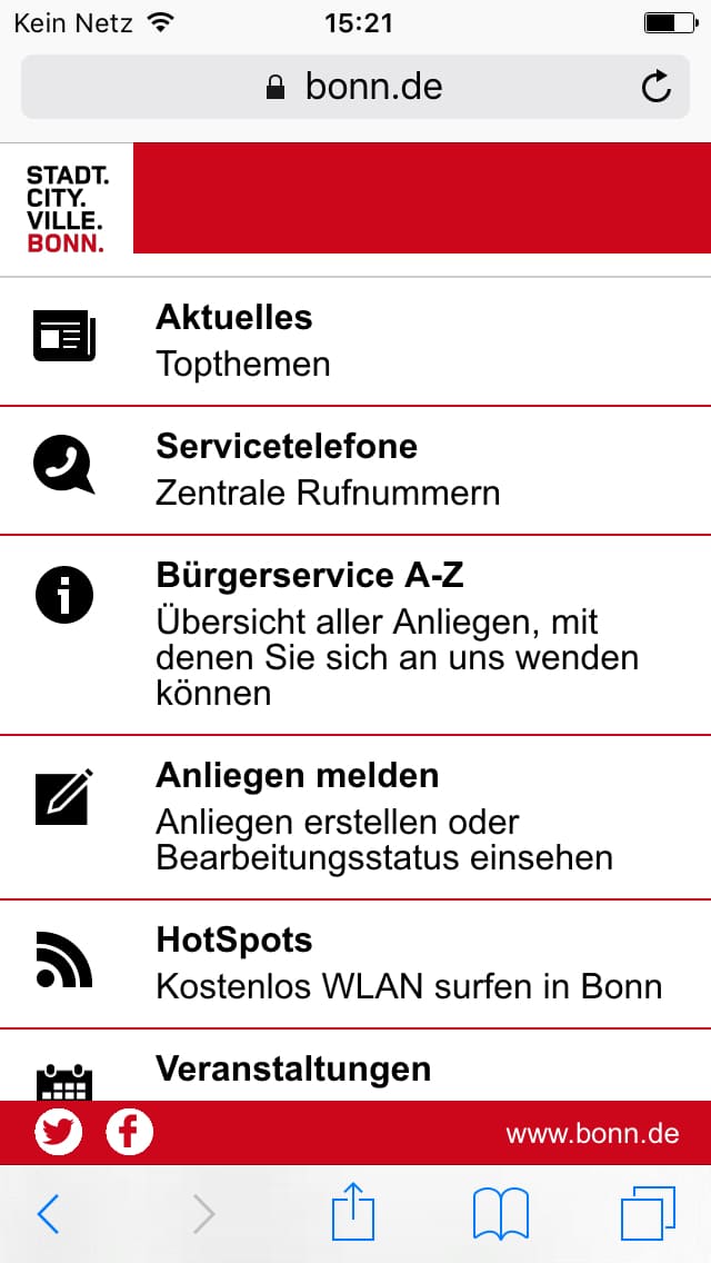 Stadt Bonn – Screenshot iPhone