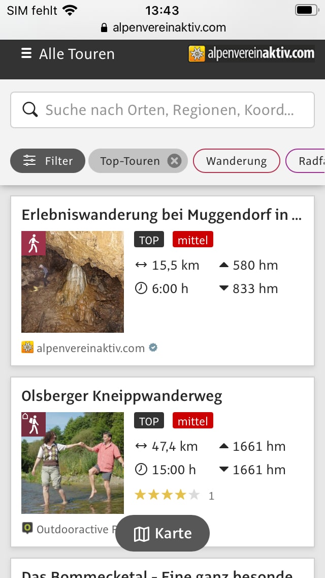 alpenvereinaktiv.com – Screenshot iPhone