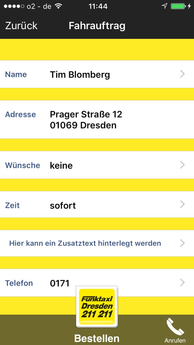 Taxi Dresden – Screenshot iPhone