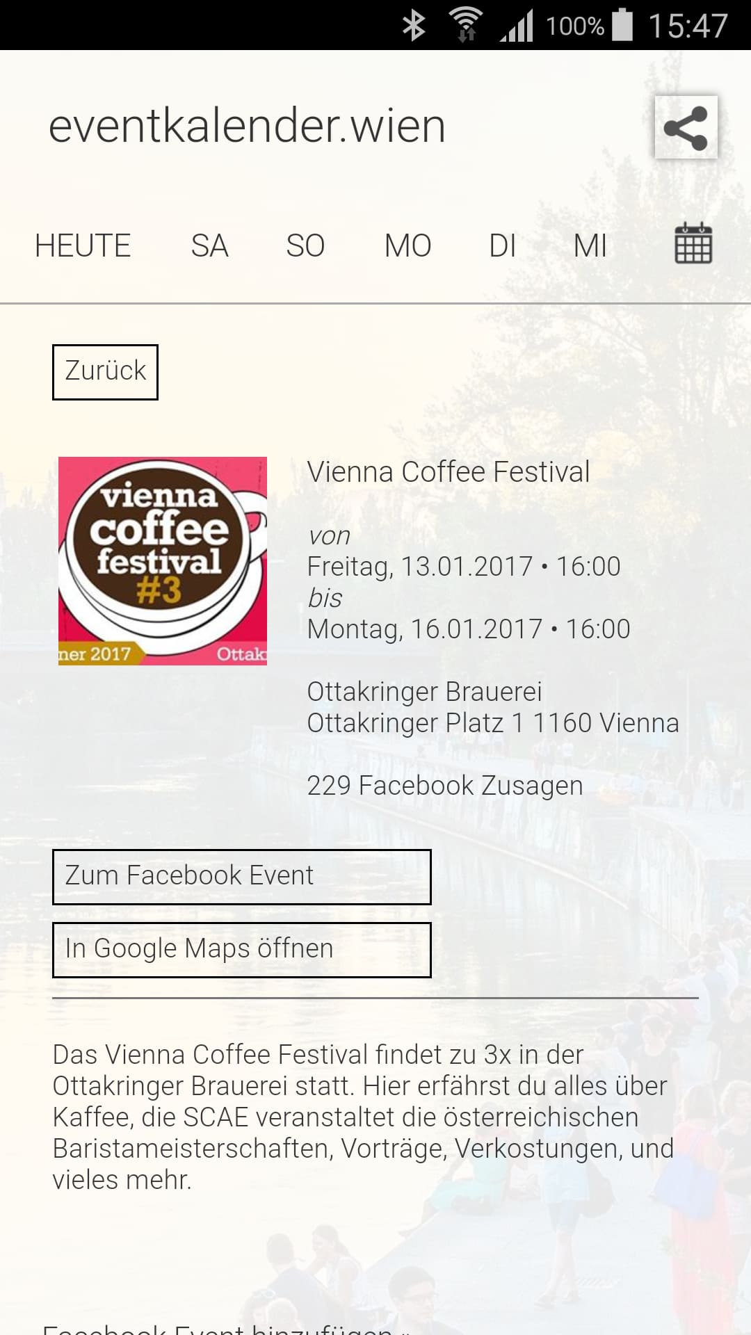 eventkalender.wien – Screenshot Android