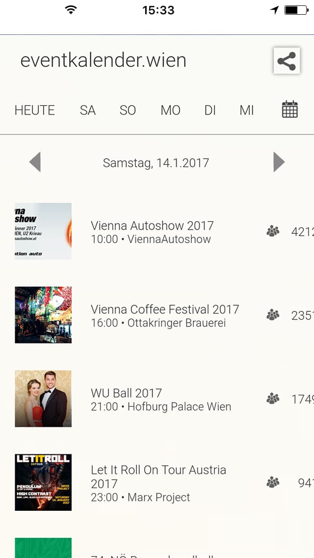 eventkalender.wien – Screenshot iPhone