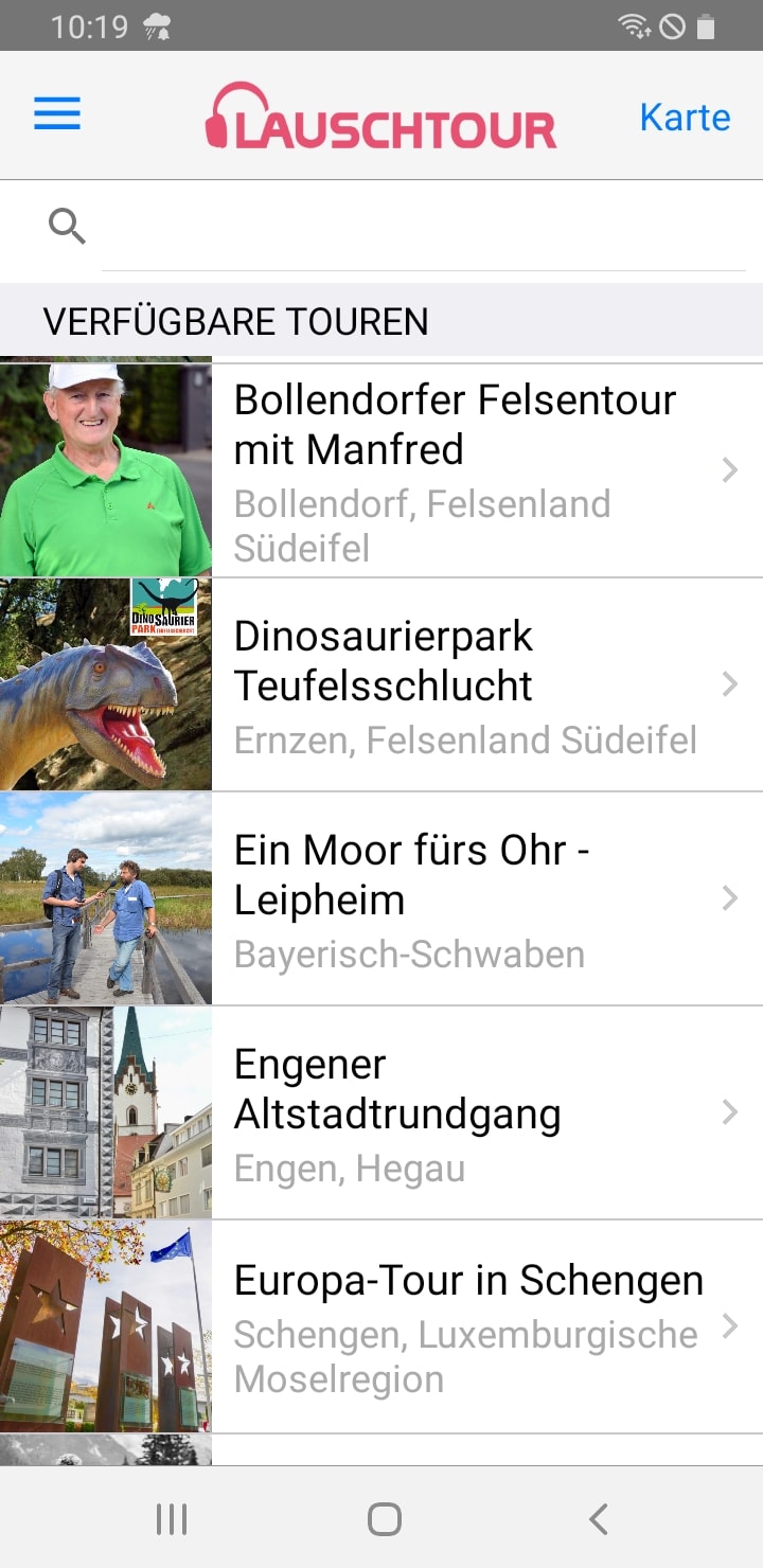 Die Lauschtour-App – Screenshot Android