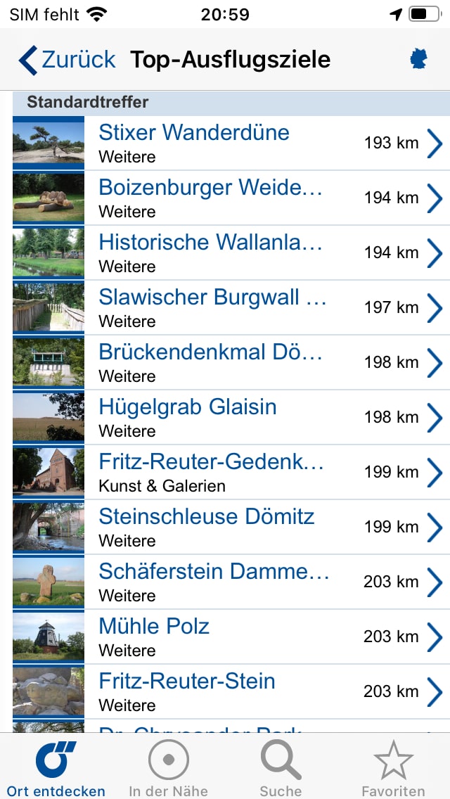 Ostsee-App von Das Örtliche – Screenshot iPhone