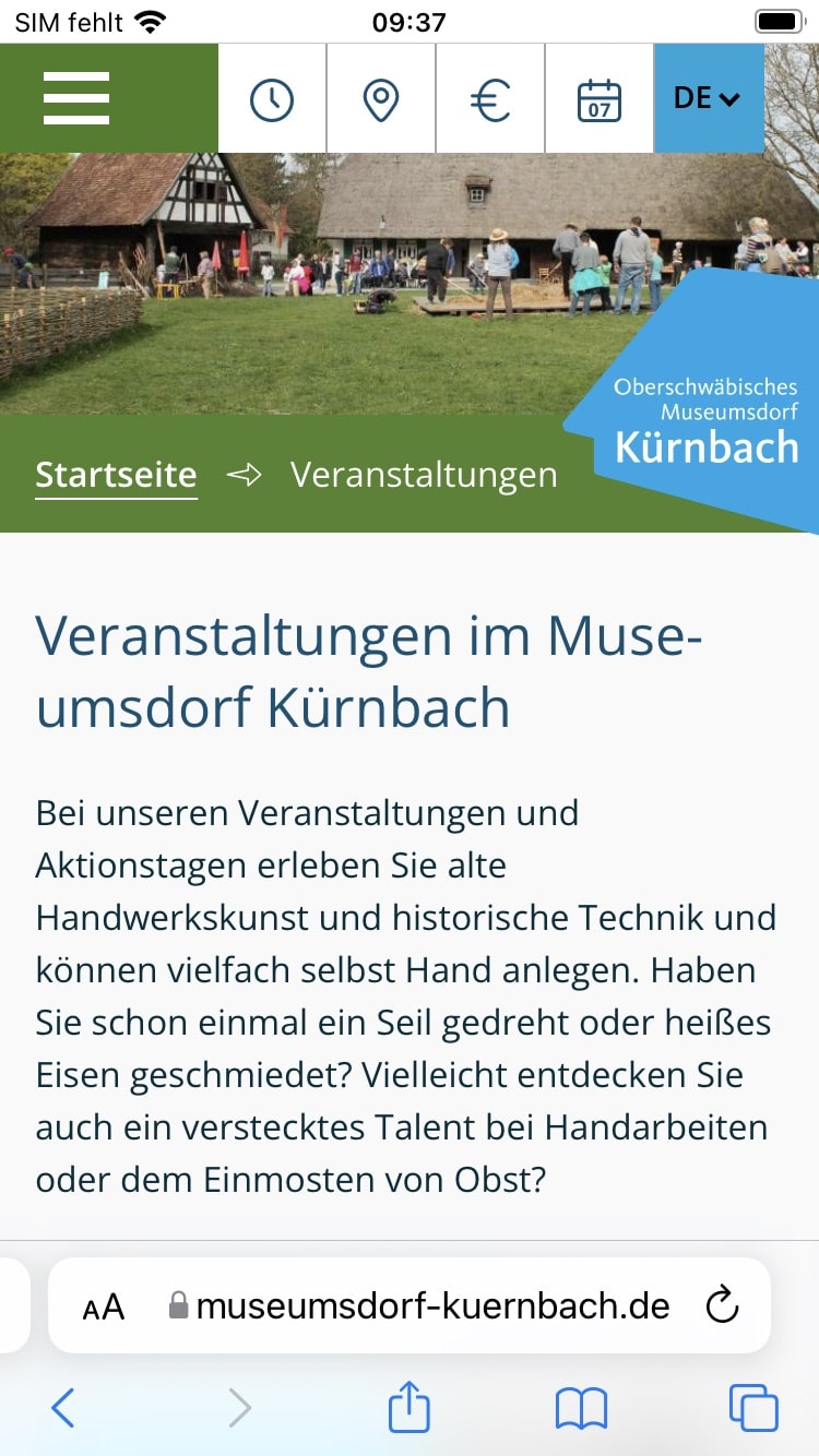 Museumsdorf Kürnbach – Screenshot iPhone