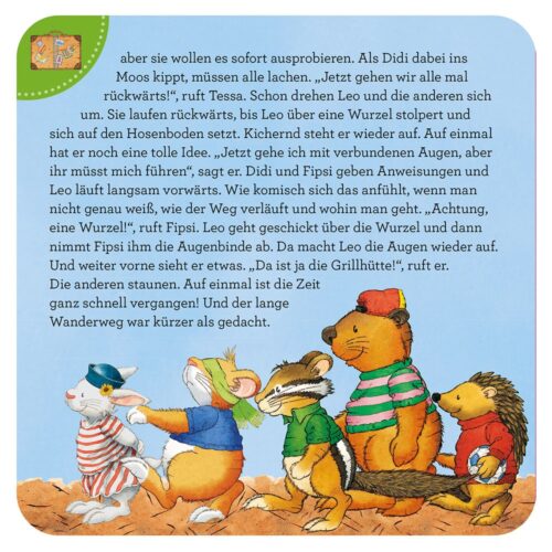 Abbildung von Tieren, die in einer Reihe laufen, Anweisungen lesen und auf einem Weg Richtungen folgen.