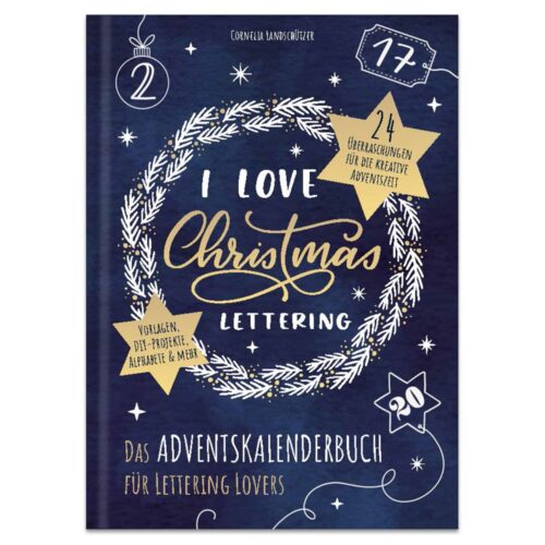 Buchcover mit „I Love Christmas“-Schriftzug und Deko-Elementen im festlichen Design.