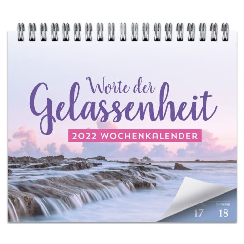 Kalendercover mit Text „Worte der Gelassenheit“, Meeresszene, Wochenplaner 2022, zeigt Sonntag, 18. Dezember.
