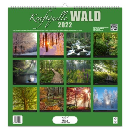 Waldkalender 2022 mit verschiedenen Naturfotos in unterschiedlichen Jahreszeiten.