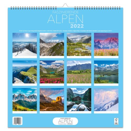 Kalender mit 12 Alpenpanorama-Motiven für das Jahr 2022.