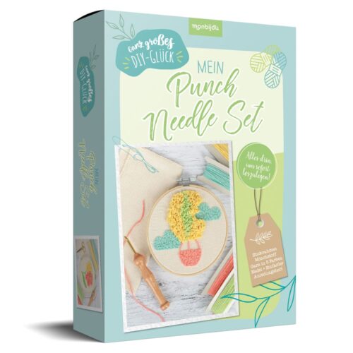 Verpackung eines Punch-Needle-Kits mit einem Kaktusdesign auf der Vorderseite.