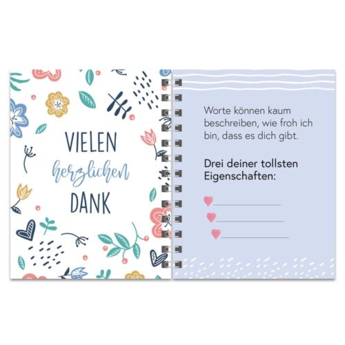Farbenfrohe Dankeskarte mit deutschem Text und Blumenmotiven
