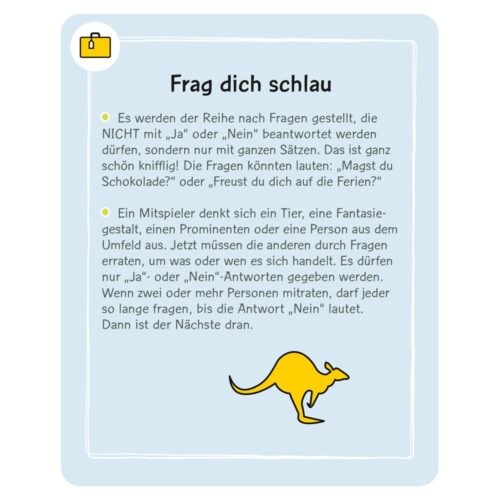 Karte mit deutschem Text und einer gelben Känguru-Illustration am unteren Rand.