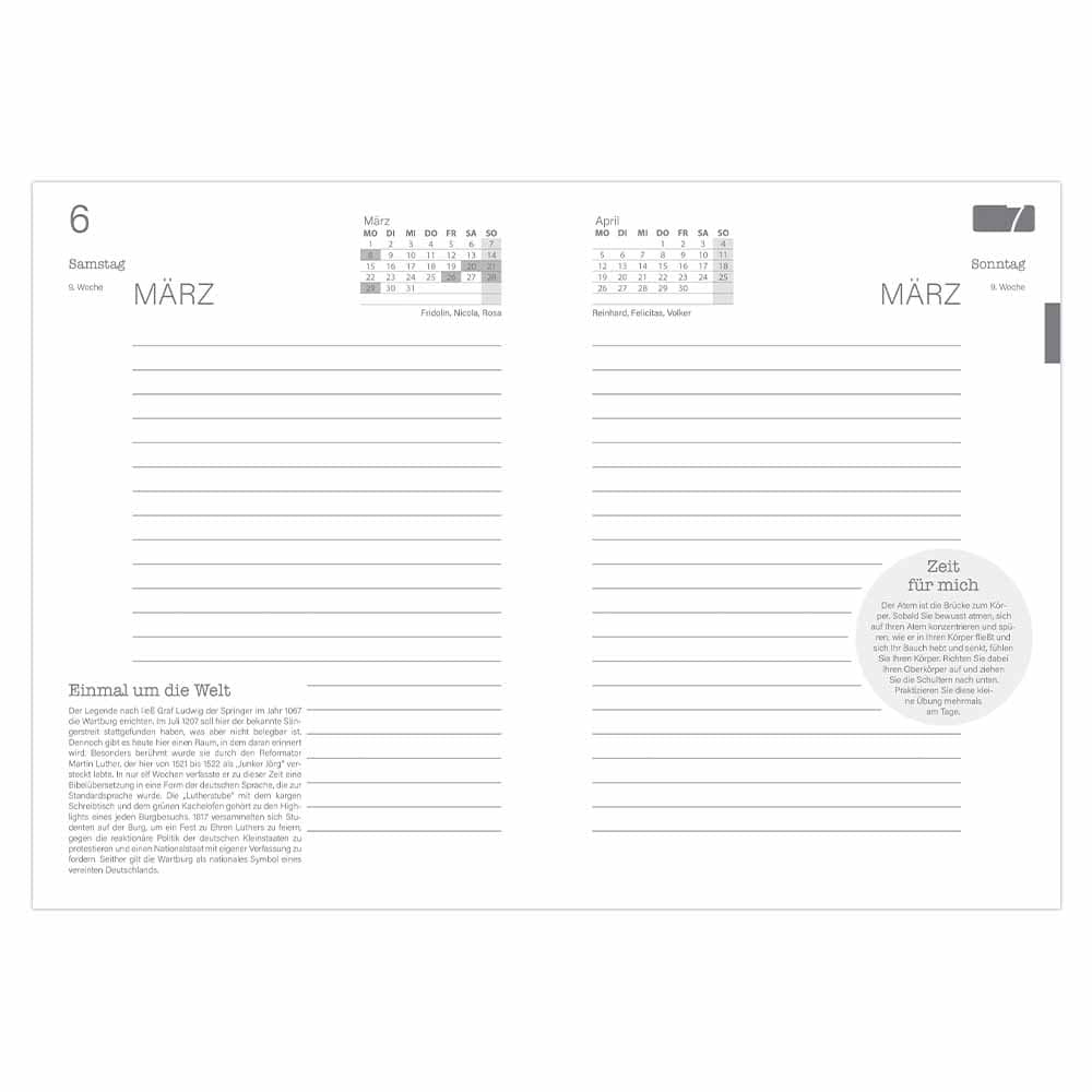 Buchkalender A5 2027 Schwarz – Je Tag 2 Seiten – 21 x 15 cm